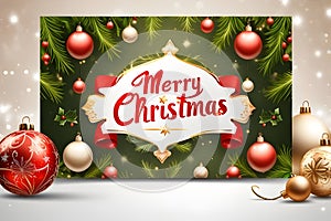 Colorful bright Christmas greeting card merry christmas lettering with Winter holiday composition