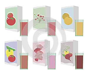 Colorful bright colorful juice with glass glasses berry vegetable isolated on white background objects vector illustration