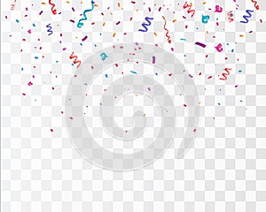 Colorful bright confetti isolated on transparent background. Festive vector illustration