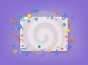Colorful bright confetti with web page. Festive backdrop. Party design with colorful confetti. 3D Web Vector Illustrations