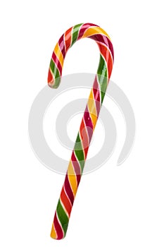 Colorful bright curled hook candy, Christmas sweet lollipop. Close-up studio shot isolate