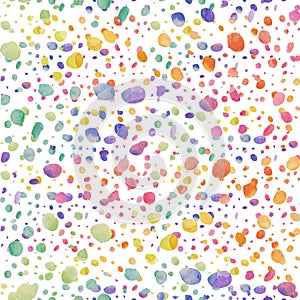 Colorful and bright hand drawn watercolor spots pattern. Seamless rainbow dots bsckground