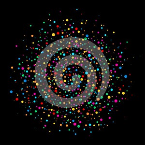 Colorful bright rainbow colors circle confetti rounds paper isolated on black background.