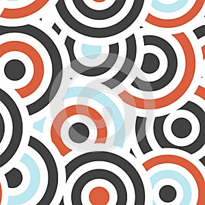 Colorful and bright retro circles spots pattern. Seamless blue red dots bsckground.