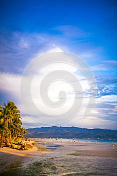 Colorful bright sunset on the island Boracay,