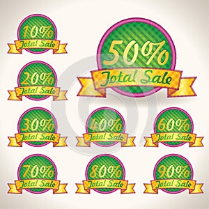 Colorful Bright Total Sale tags with Sale text. illustration tips for business artwork