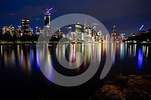 Colorful Brisbane River City Night Lights and Sky Scrapers