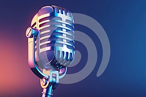 Colorful broadcasting Podcast microphone against an energetic and vivid background
