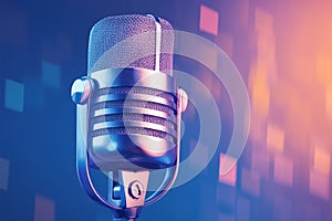 Colorful broadcasting Podcast microphone against an energetic and vivid background