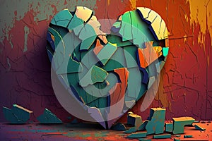 Shattered Heart Against the Wall, Generative AI photo