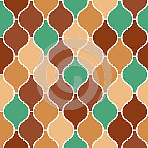 Colorful brown abd green arabic traditional quatrefoil seamless pattern, vector