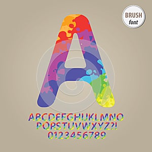 Colorful Brush Alphabet and Digit Vector photo