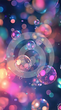 Colorful Bubbles Floating in a Vibrant Background With Lights in Various Shades.