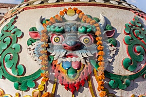 Colorful Buddhist sculpture at the Boudhanath stupa in Kathmandu