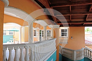 Colorful building balcony stairway