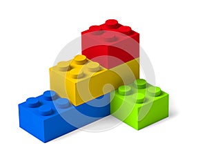 Colorful building blocks 3D four toy bricks