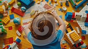 Colorful building blocks, miniature figurines, and a completed LEGO spaceship inspire imaginative play, AI generated
