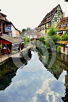 Colorful building facades and canal in Colmar,France