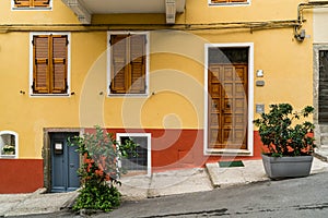 Colorful building and facet building in Vernazza fishing village in Cinque Terre, Italy