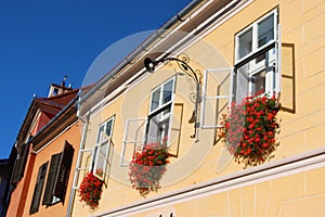 Colorful building on the street, Sibiu, Romania