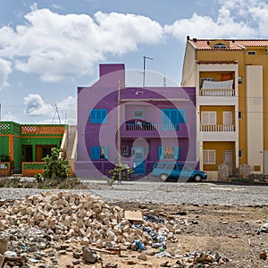 Colorful buildings in African town