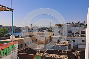 Colorful Buildings in Aswan with Local Nubian Style Decoration on the Walls,