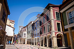 Colorful buildings in Aviles old town, Aviles, Asturias, Spain