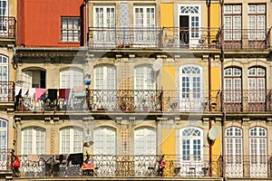 Colorful buildings with balconies. Porto. Portugal