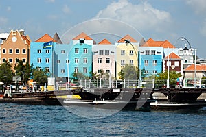 Colorful buildings with bridge