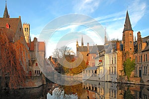 Colorful Buildings on Canal in Brugges, Belgium