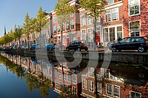 Colorful Buildings of Delft and Their Reflection in Canal