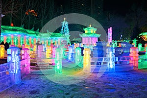 The colorful buildings of ice lamp in the park nightscape