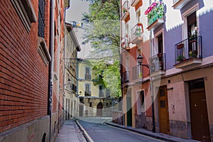 colorful buildings in an old European city street