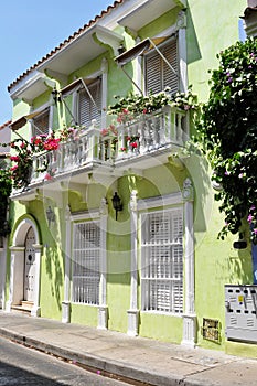 Colorful buildings in a street of the old city of Cartagena