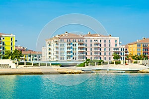 Colorful buildings in venetian style of the Qanat Quartier