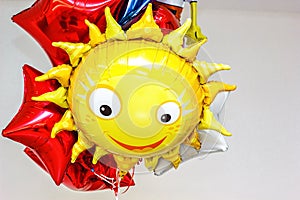 Colorful Bunch of Birthday Balloons Flying for Party and Celebrations With Space for Message Isolated in White Background. Smiling