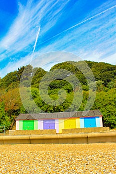 Colorful bungalows on the beach of Folkestone England