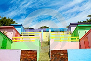 Colorful bungalows on the beach of Folkestone England