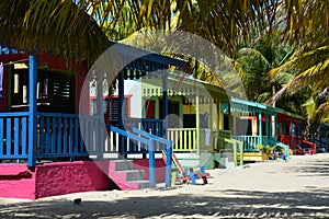 Colorful bungalows on Placencia Beach Belize