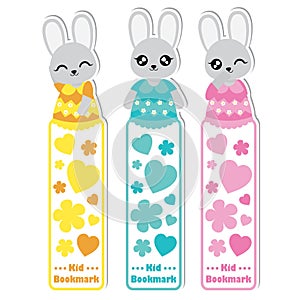 Colorful bunny girls, flowers, and love for bookmark label