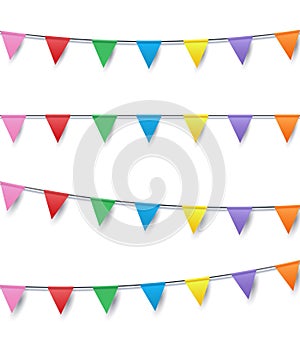 Colorful bunting flags on a string decoration for celebration, p