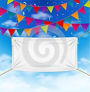 Colorful bunting flags with textile banner