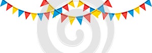 Colorful bunting party flags on white background