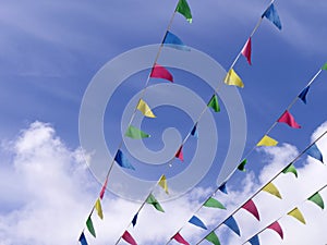 Colorful bunting in sky