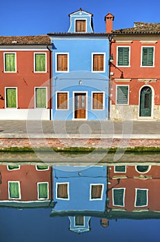Colorful Burano Italy canal reflections