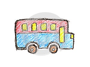 Colorful bus childlike crayon drawing