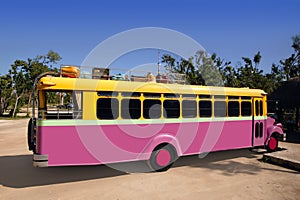 Colorful bus yellow and pink touristic tropical photo