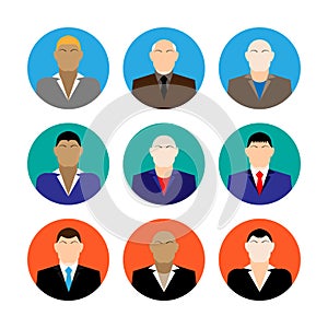 Colorful business Male Faces Icons Set in Trendy Flat Style