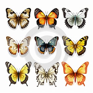 Colorful Butterflies Collection: Vector Illustration On White Background