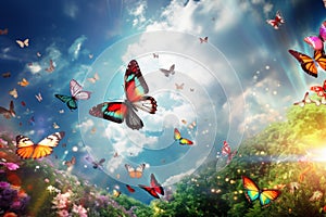 Colorful butterflies flying